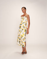 Robe mi-longue col carre ecru Rebecca