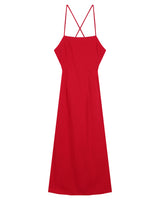 Robe mi-longue col carre rouge Rebecca