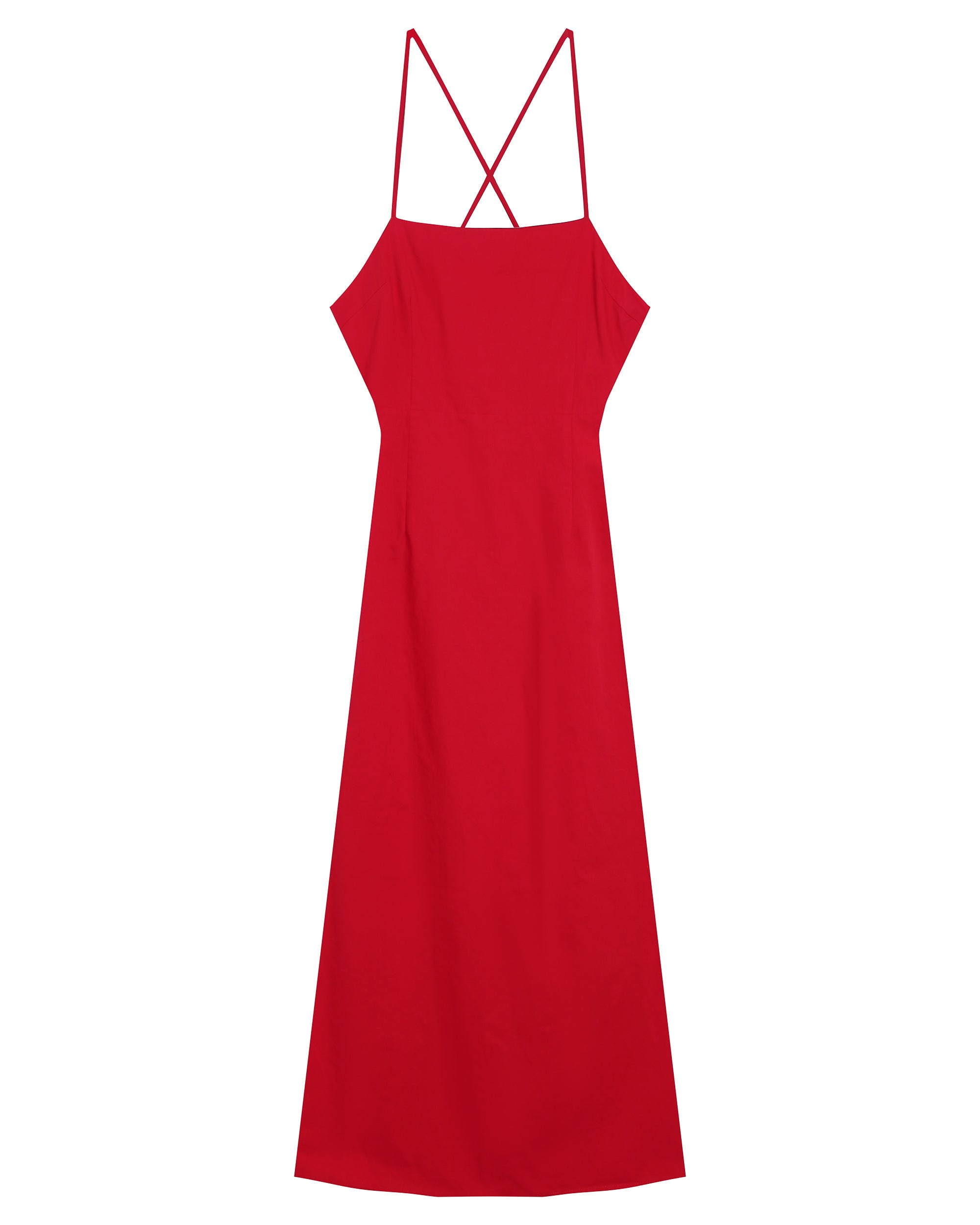 Robe mi-longue col carre rouge Rebecca