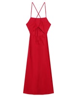 Robe mi-longue col carre rouge Rebecca