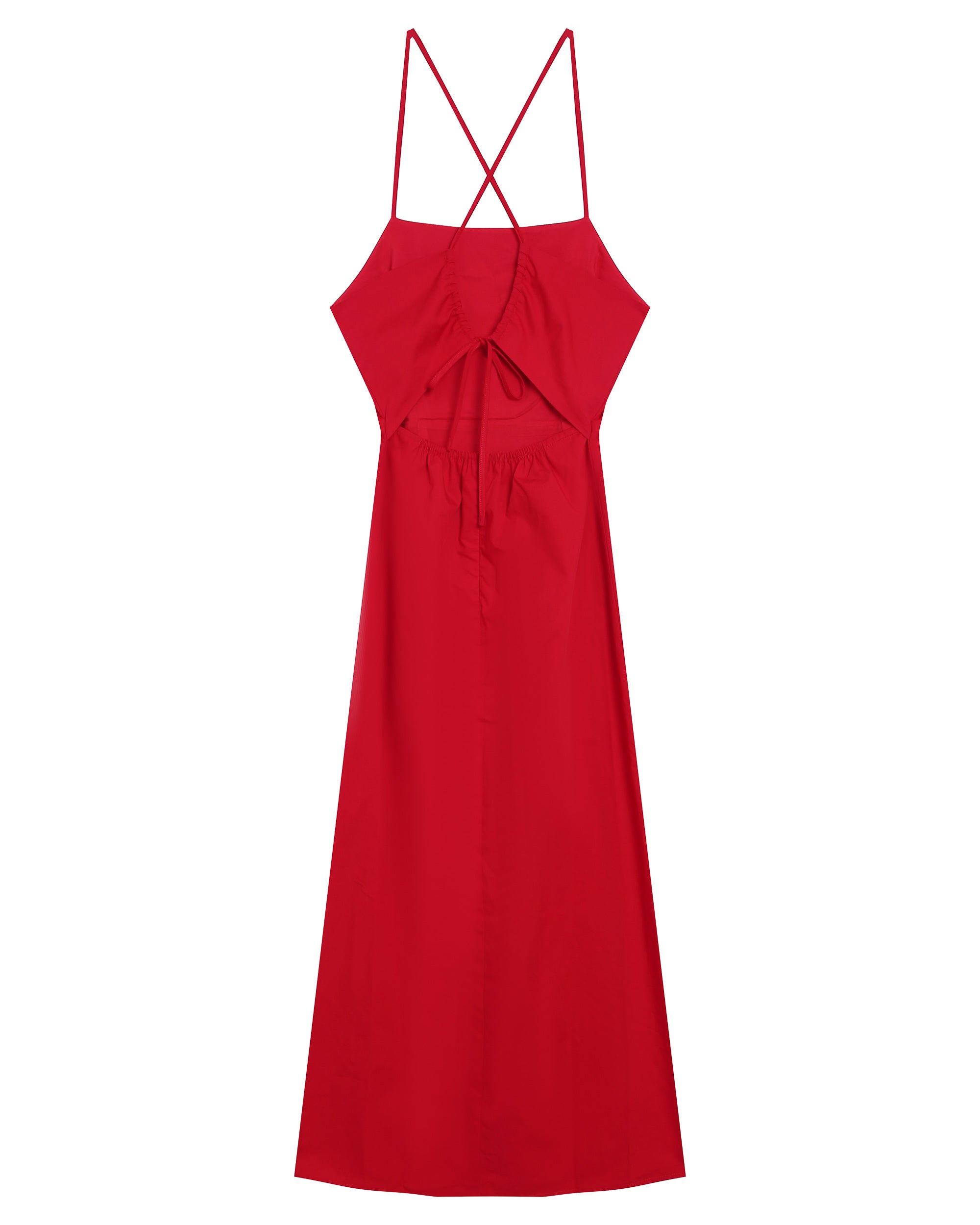 Robe mi-longue col carre rouge Rebecca