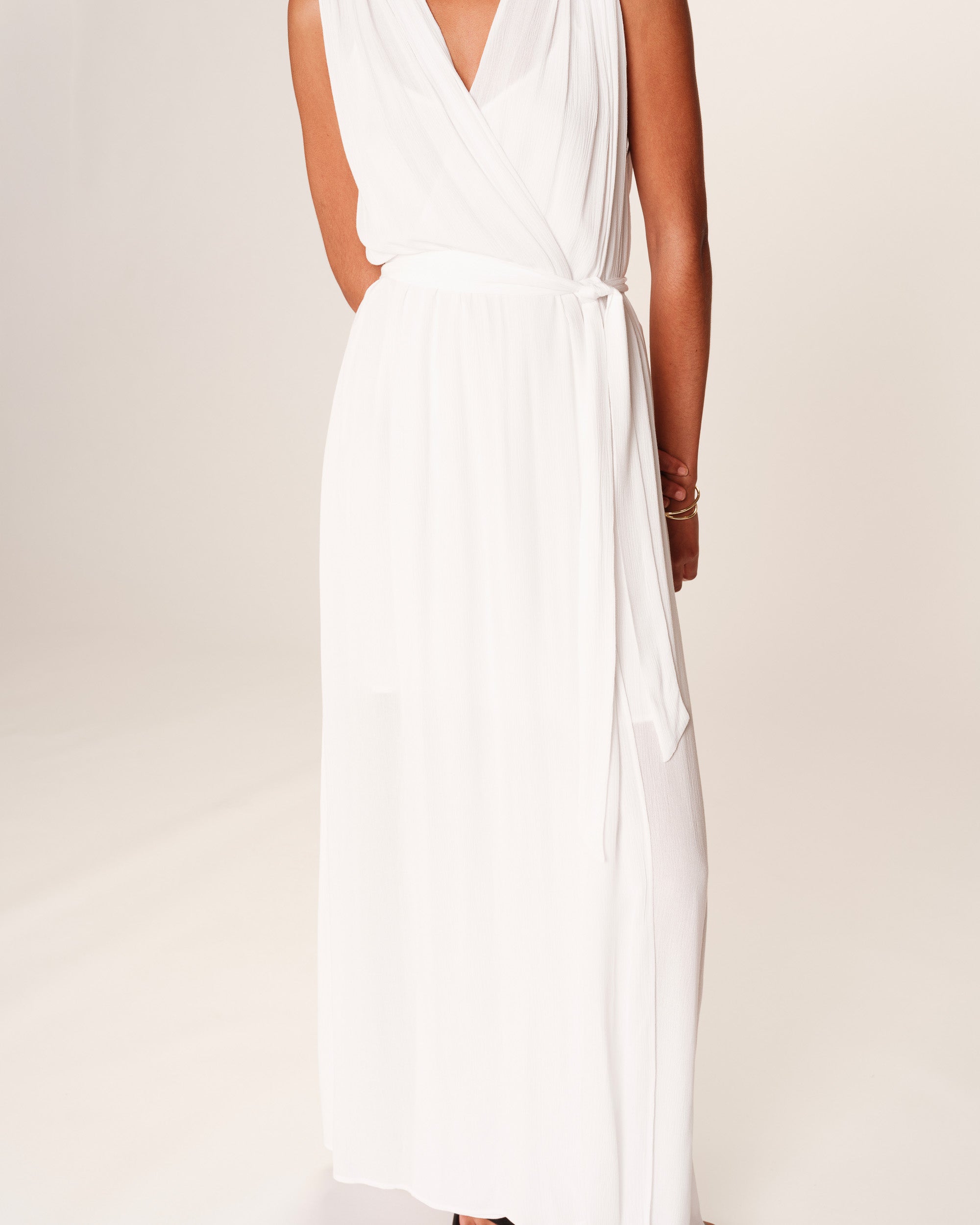 Robe longue drapee ecru Regis