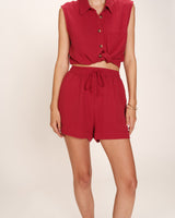 Knotted cotton shirt cerise Reglisse_13114
