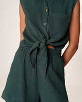 Knotted cotton shirt emeraude Reglisse_13114