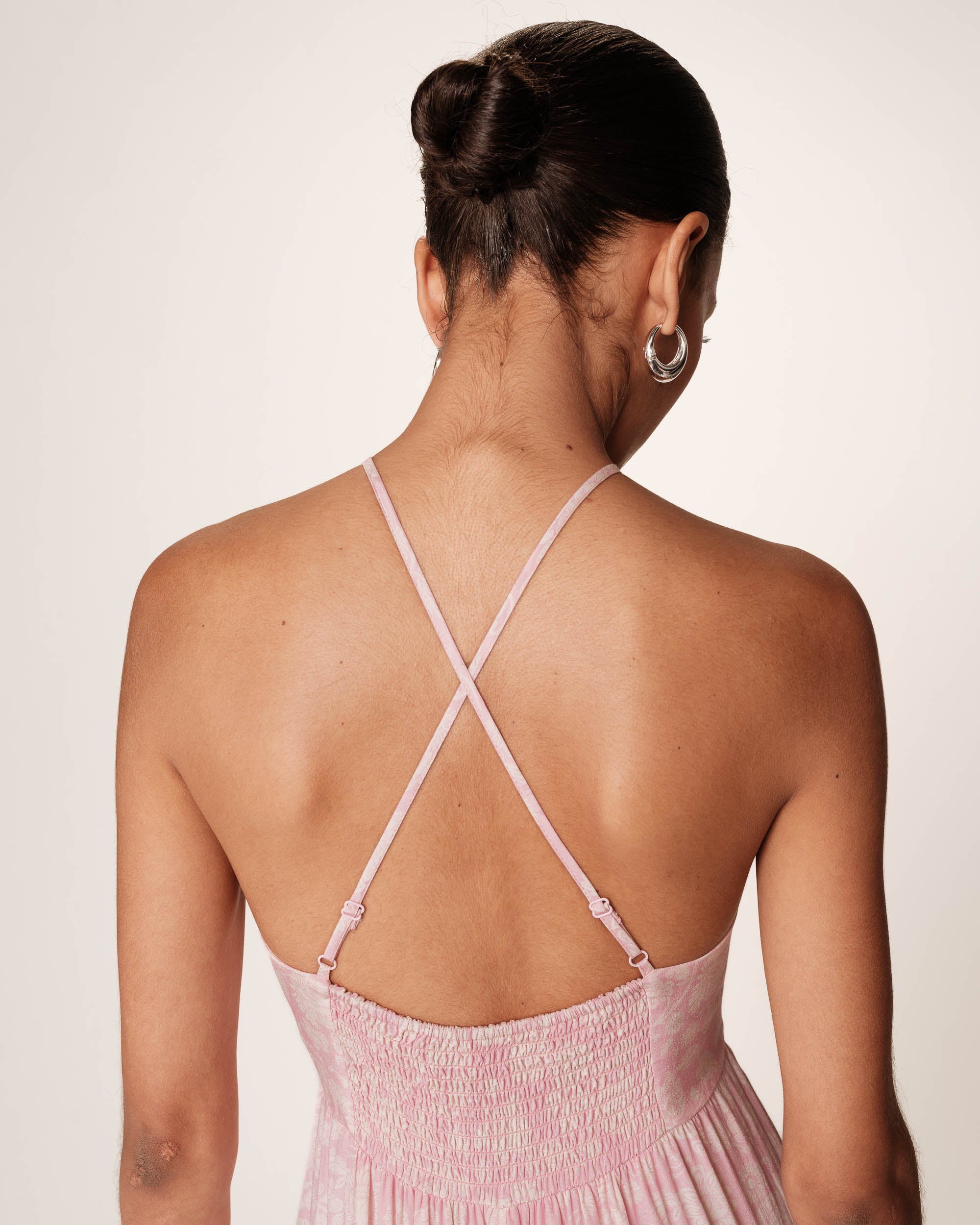 Robe longue bustier a fleurs rose Reine