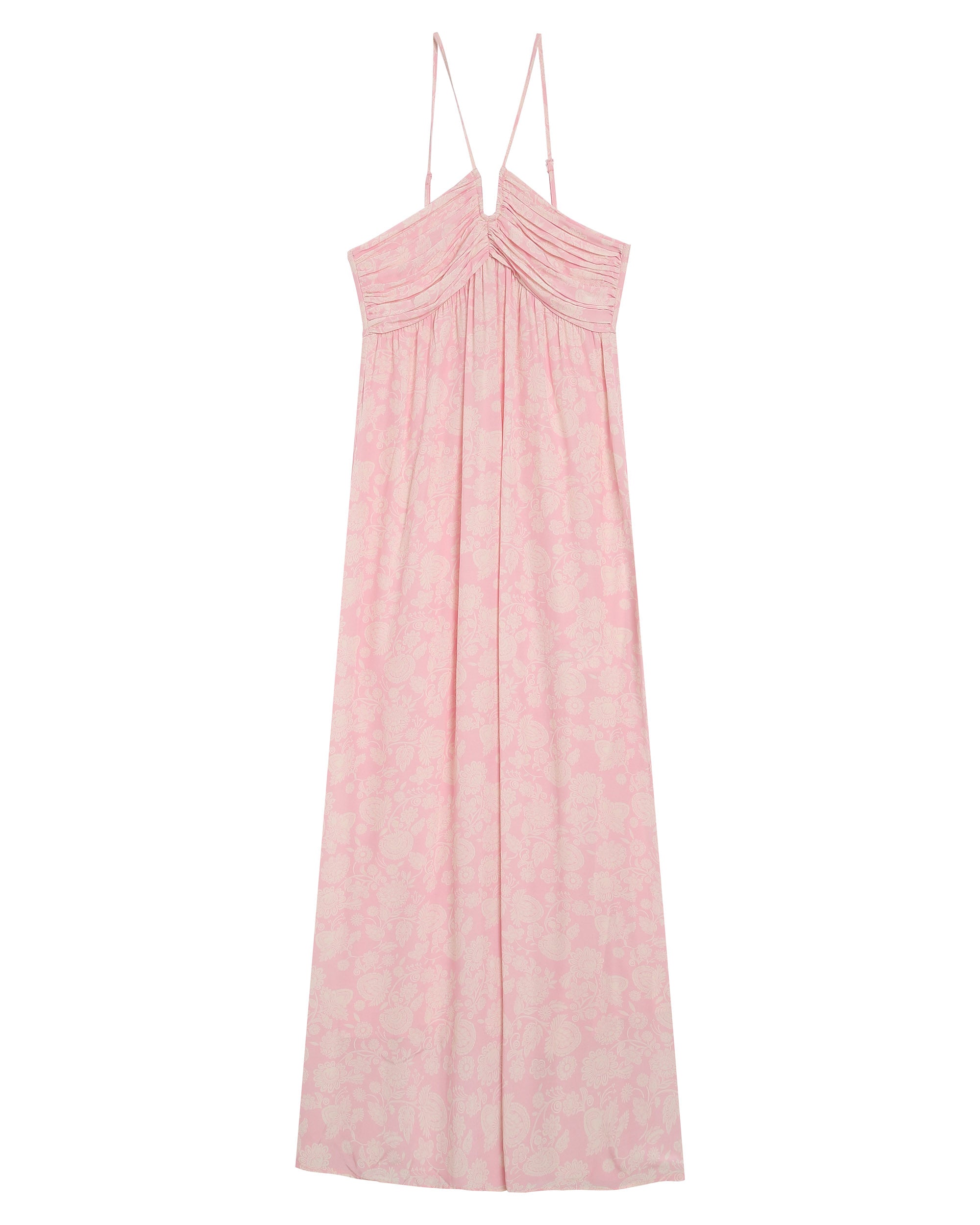 Robe longue bustier a fleurs rose Reine