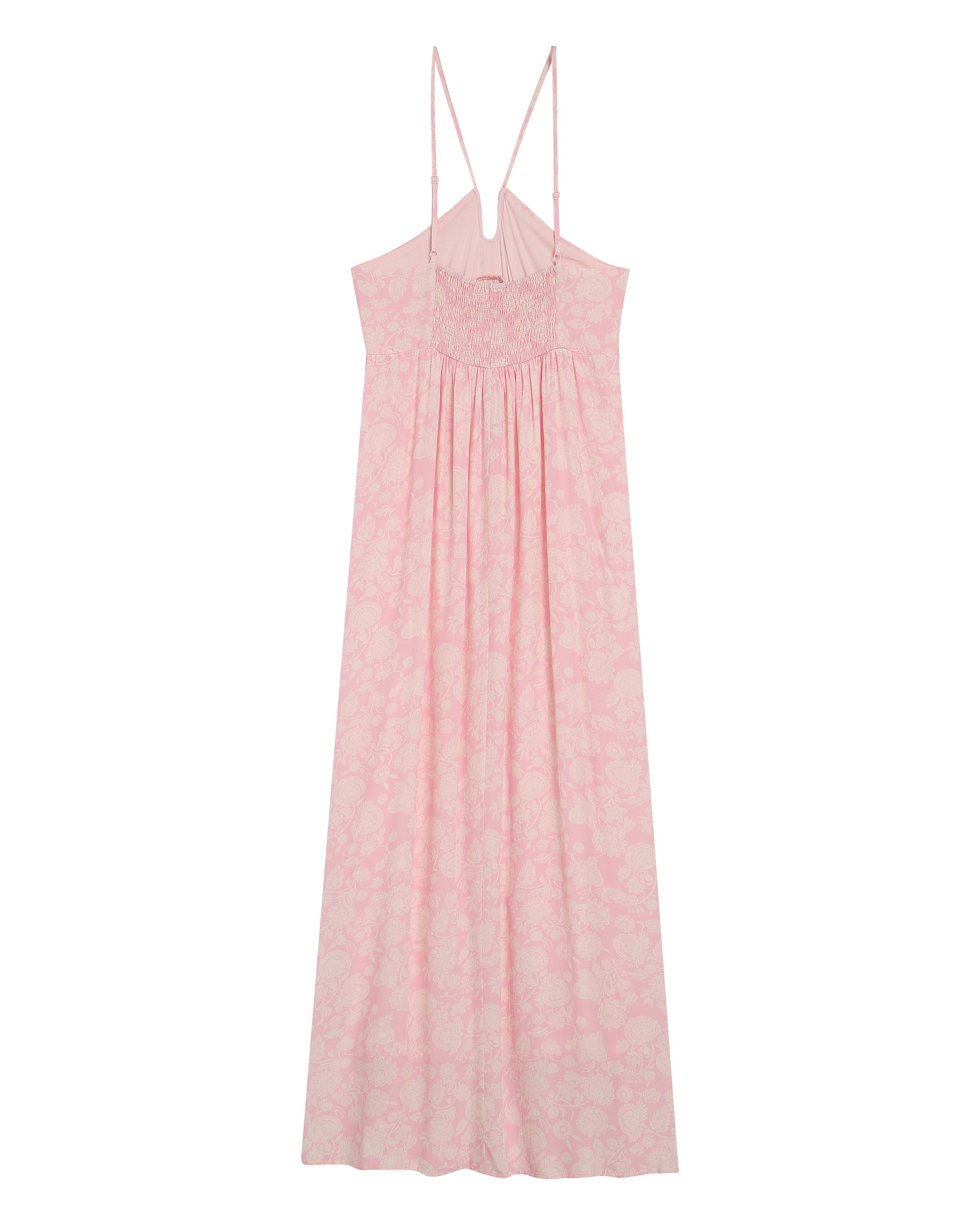 Robe longue bustier a fleurs rose Reine