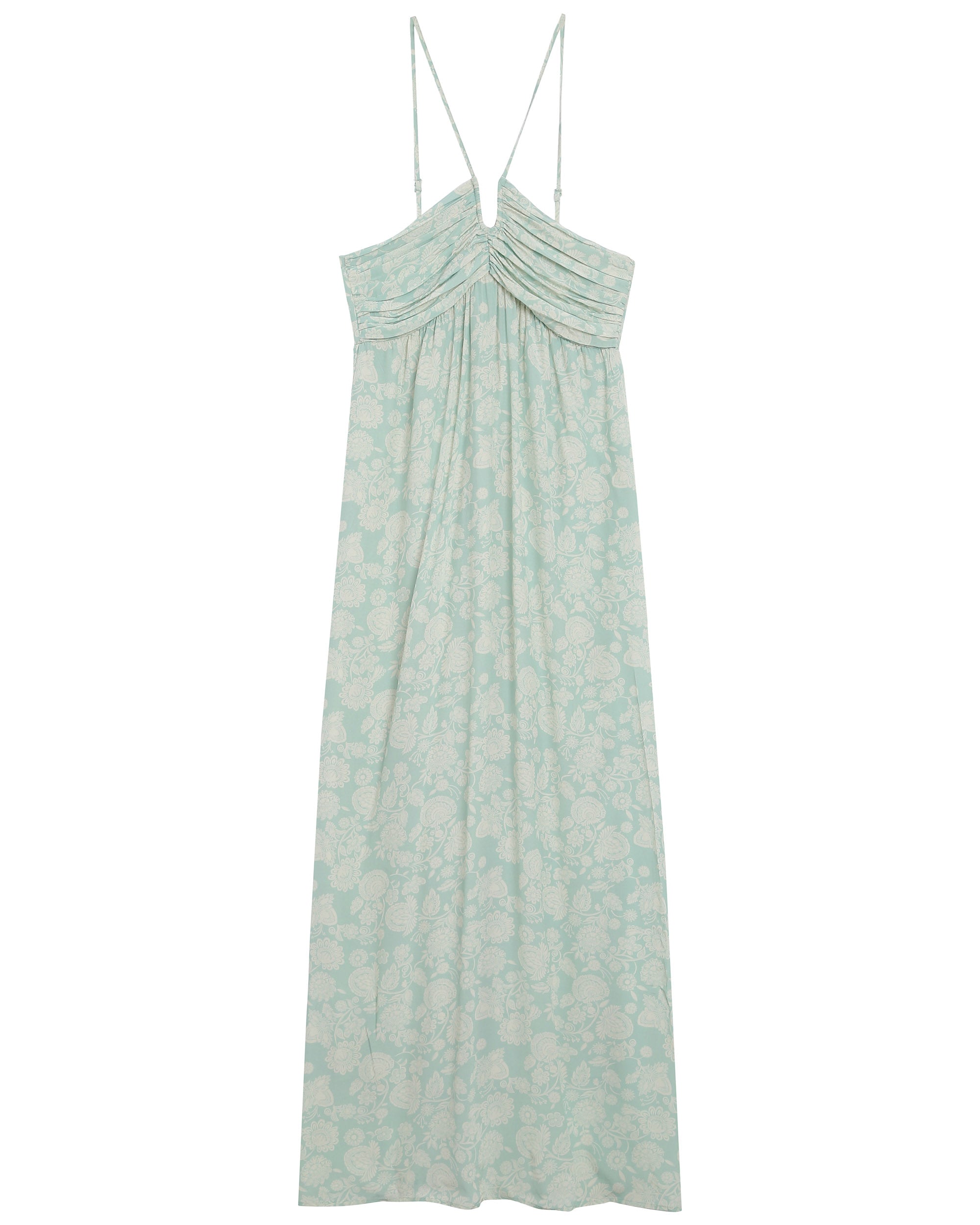 Robe longue bustier a fleurs vert Reine