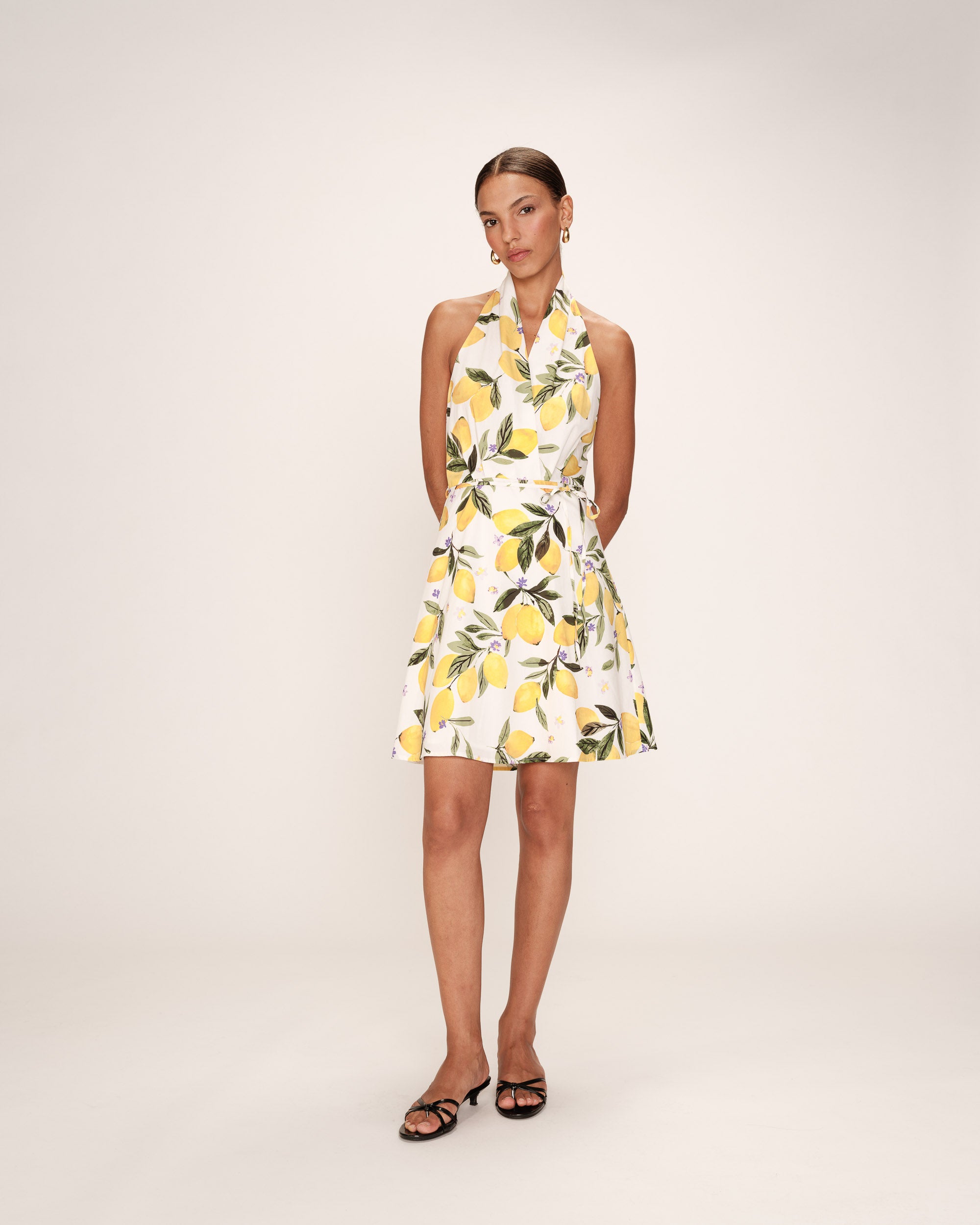 Robe courte a motif citrons ecru Renata