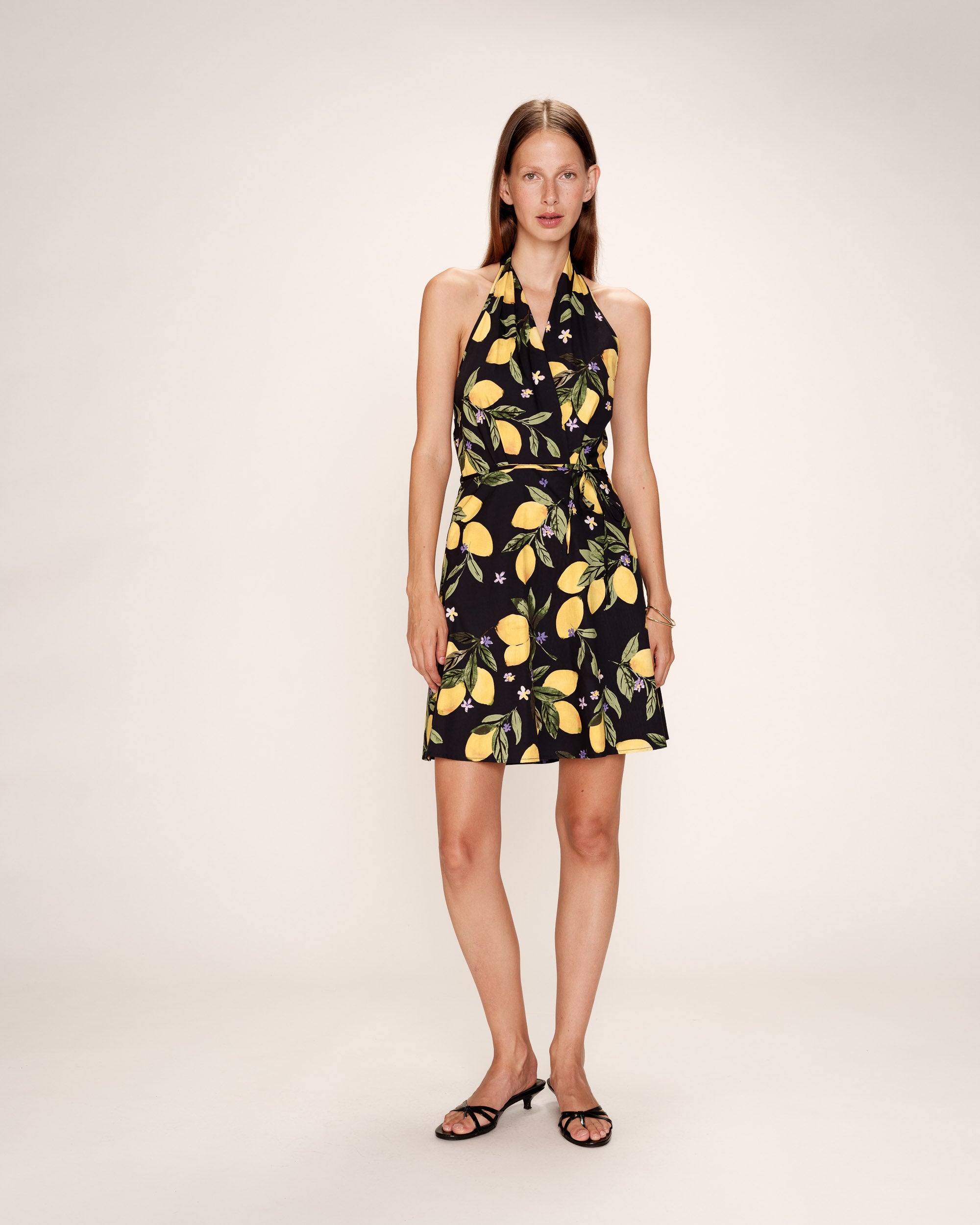 Robe courte a motif citrons noir Renata