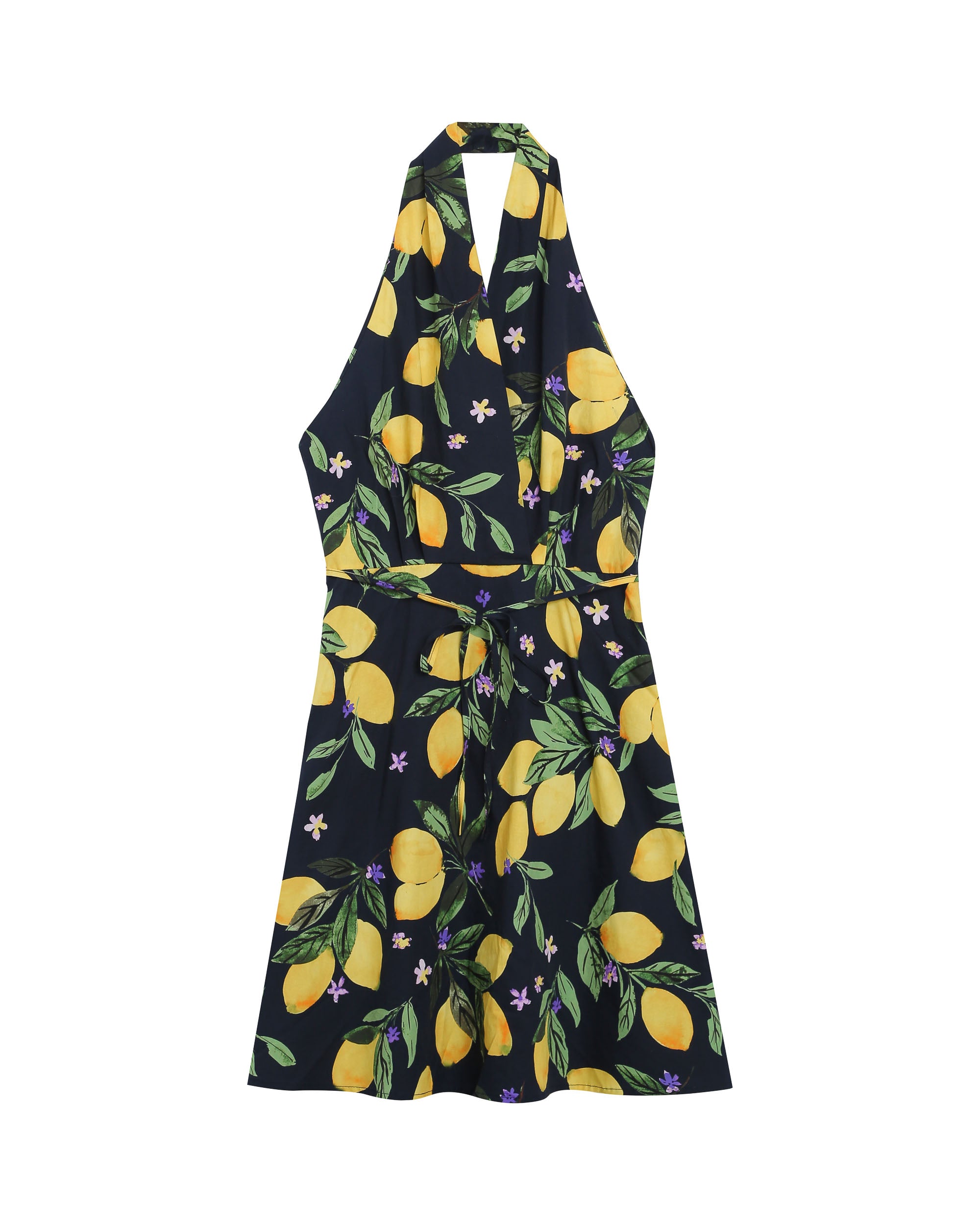 Robe courte a motif citrons noir Renata