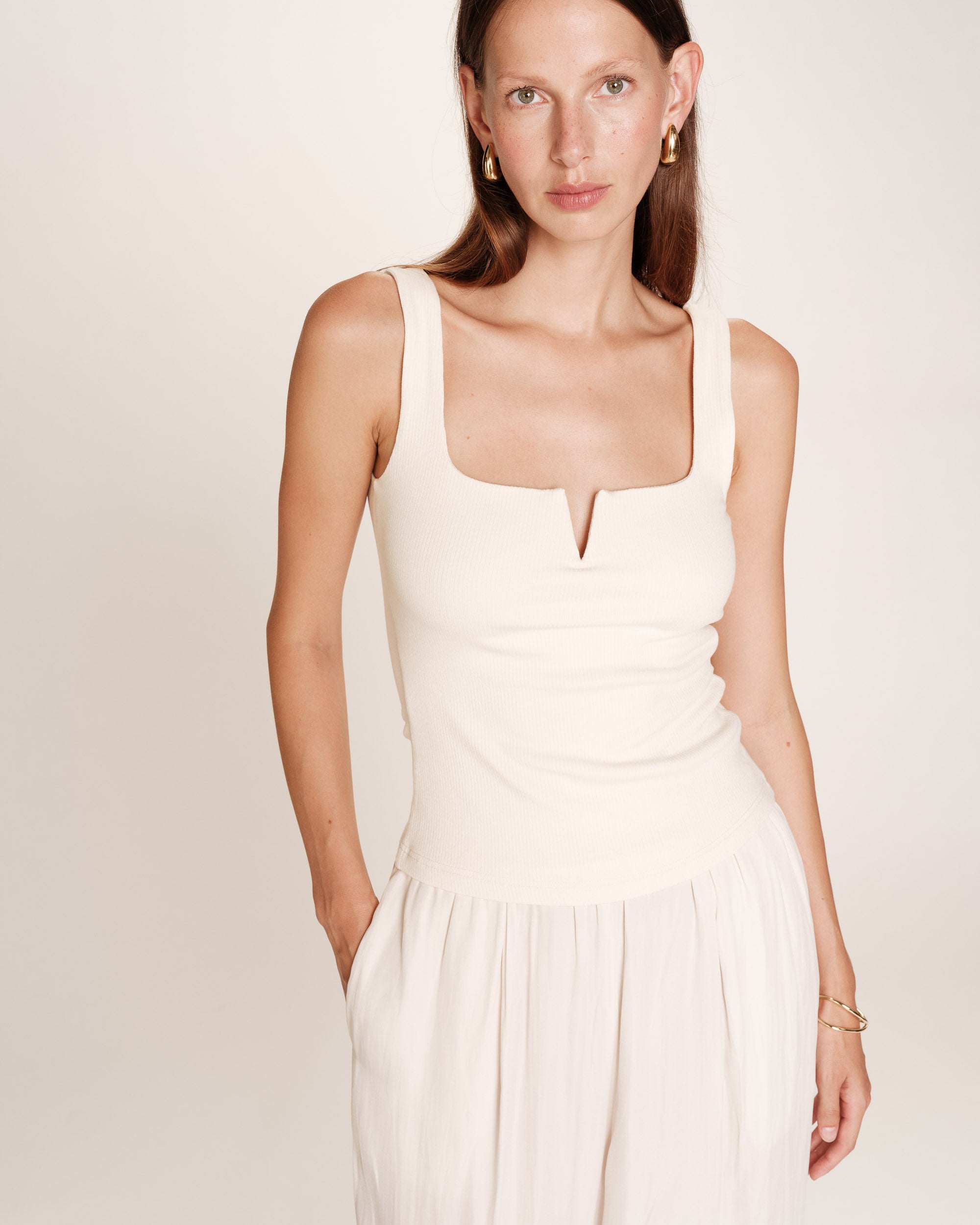 Debardeur a encolure carree ecru Rena