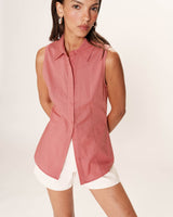 Fitted linen & cotton shirt rose Renee_13286