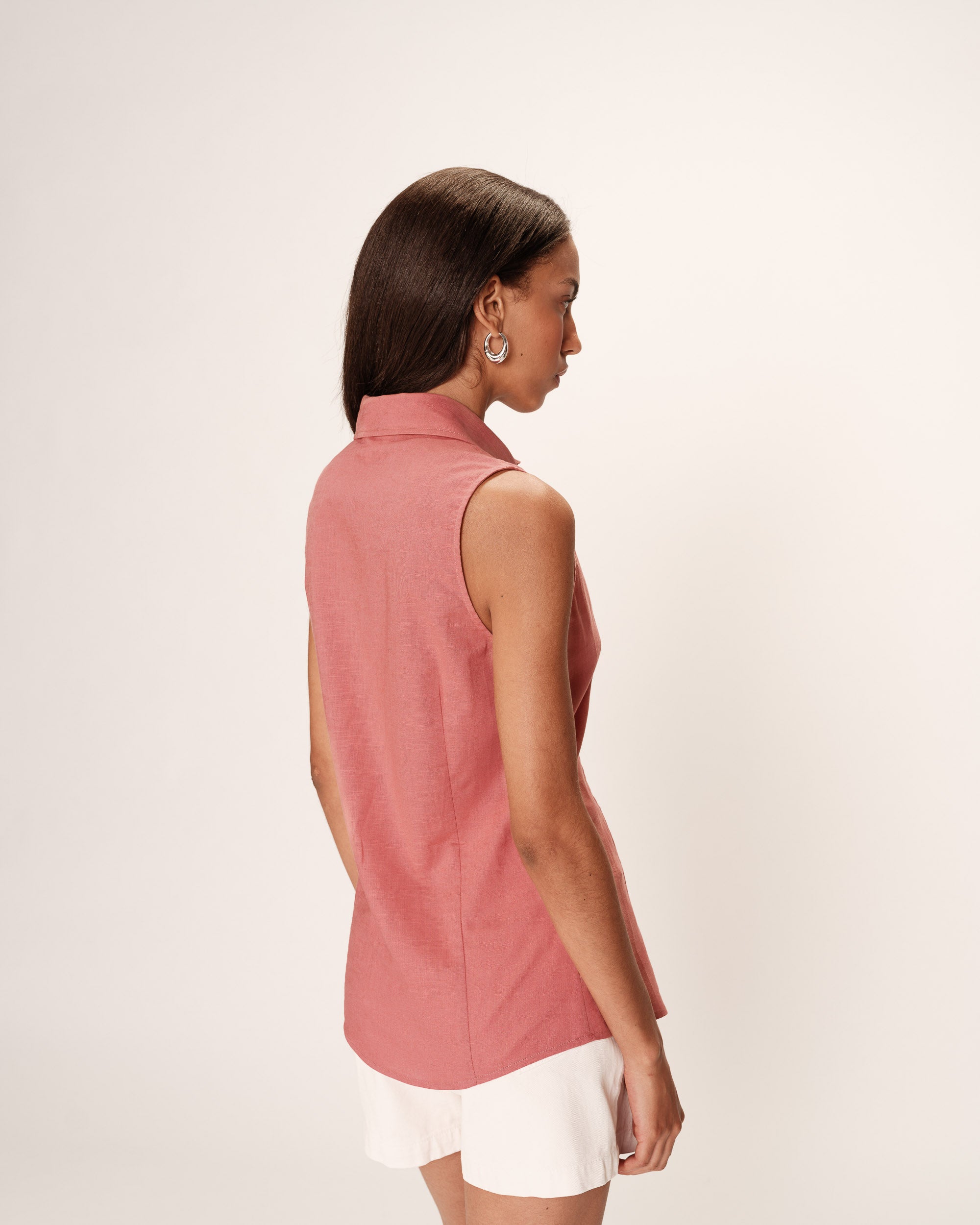 Fitted linen & cotton shirt rose Renee_13286