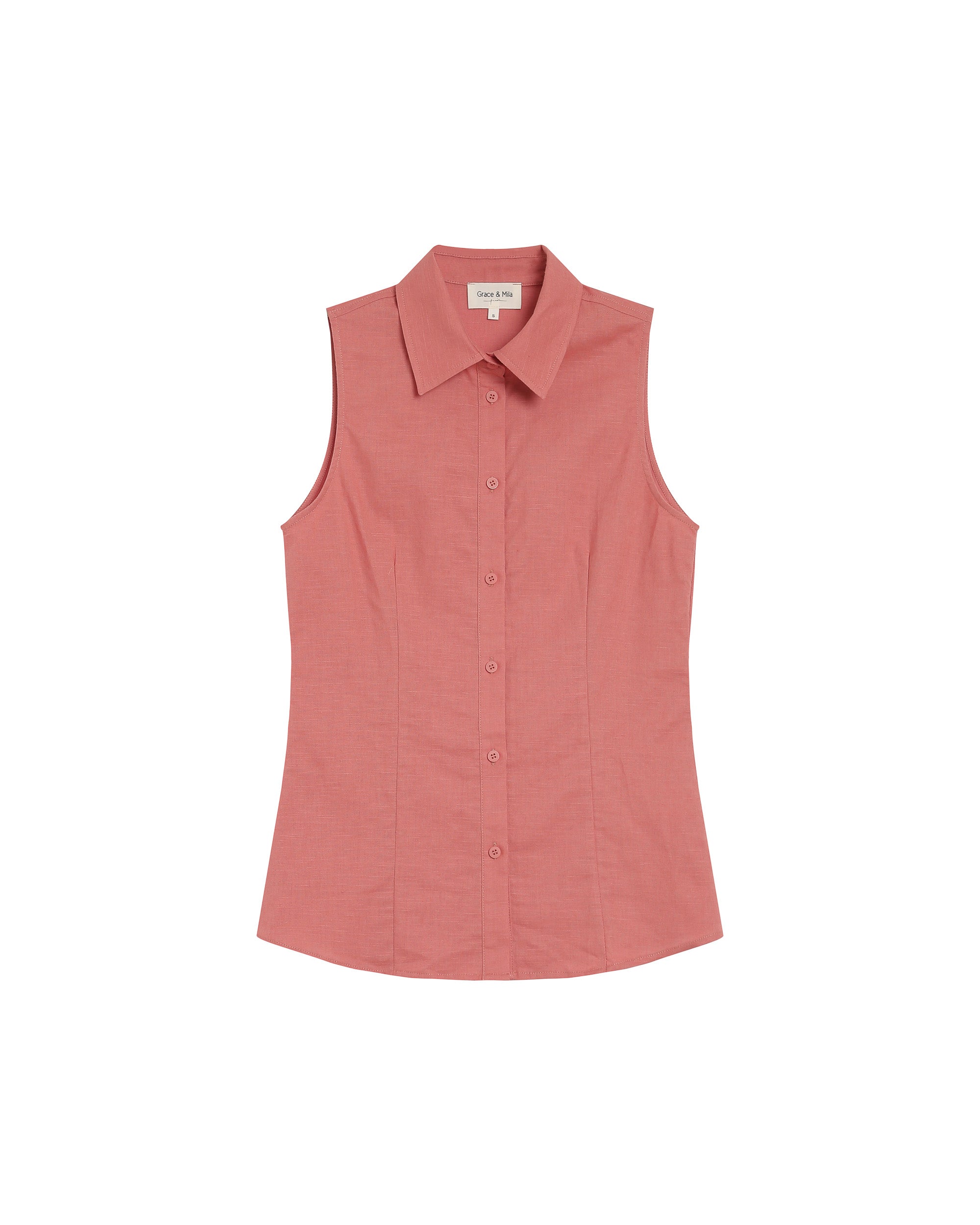 Fitted linen & cotton shirt rose Renee_13286