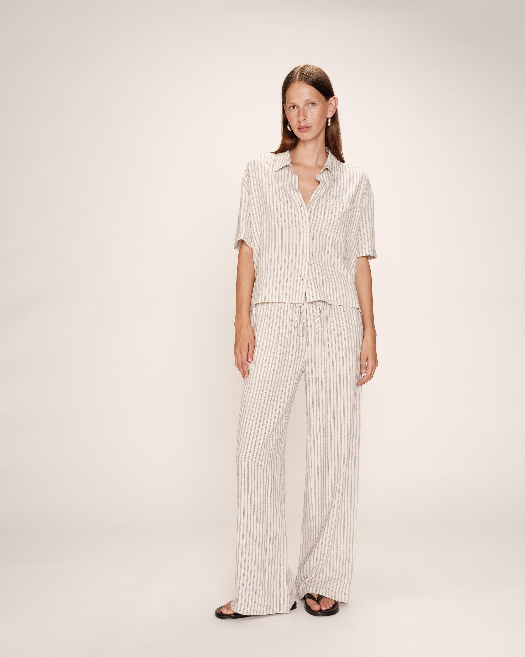 Striped linen shirt ecru Rhum_13254