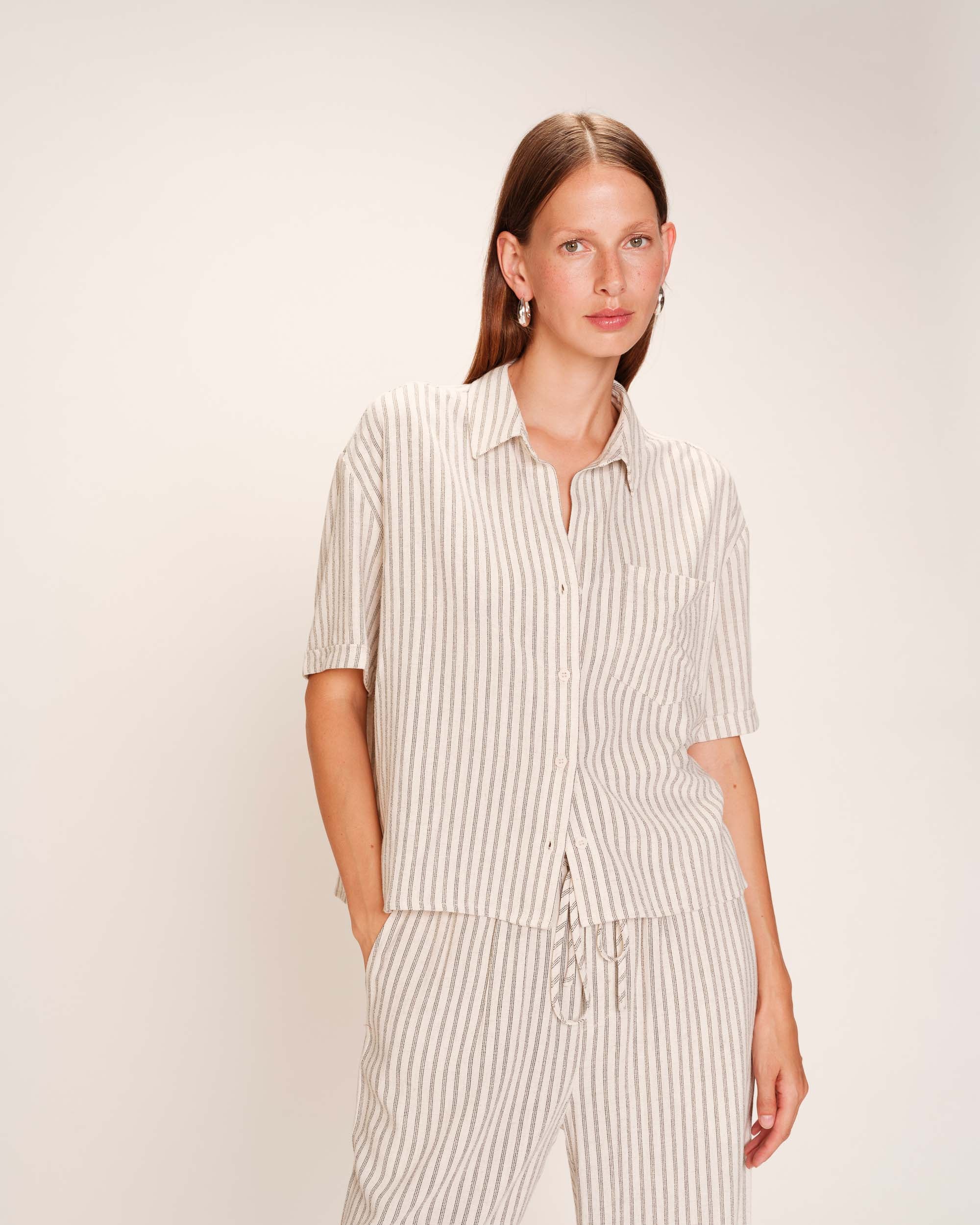 Striped linen shirt ecru Rhum_13254