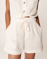 Wide cotton shorts ecru Rio_13112