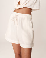 Wide cotton shorts ecru Rio_13112