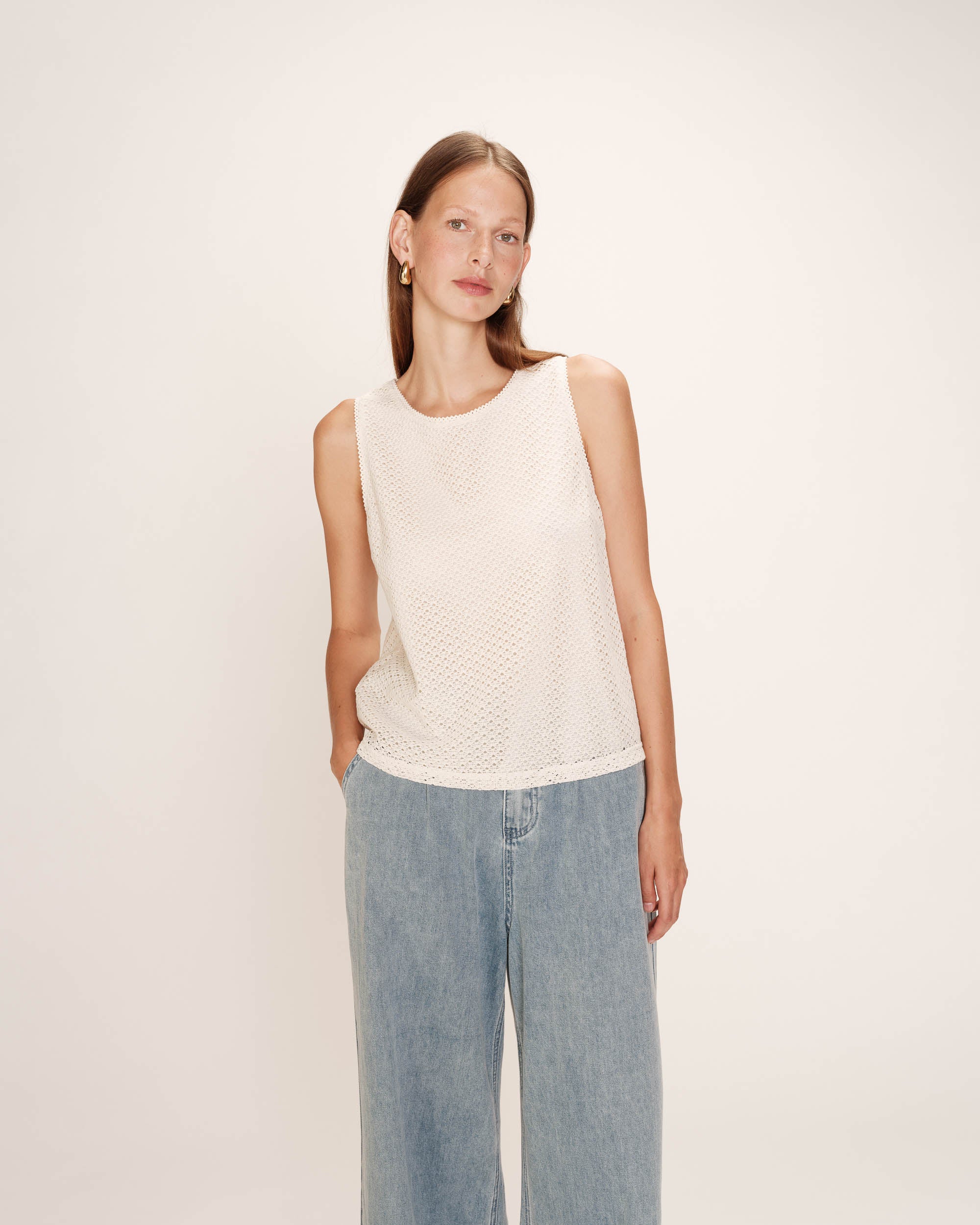 Top col rond en dentelle ecru Ritual