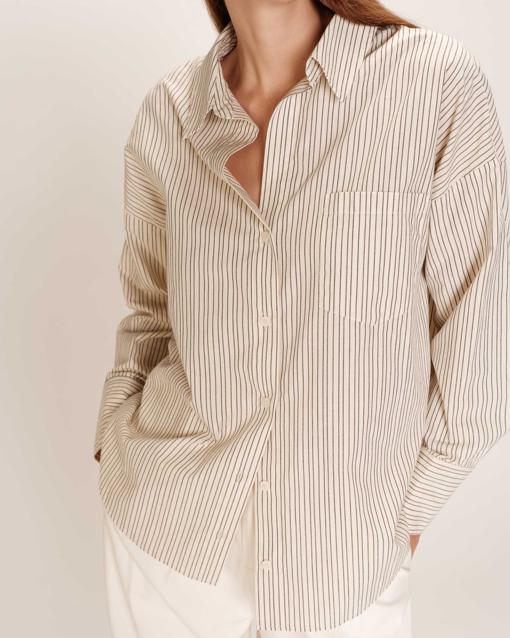 Chemise oversize rayee ecru Riviere