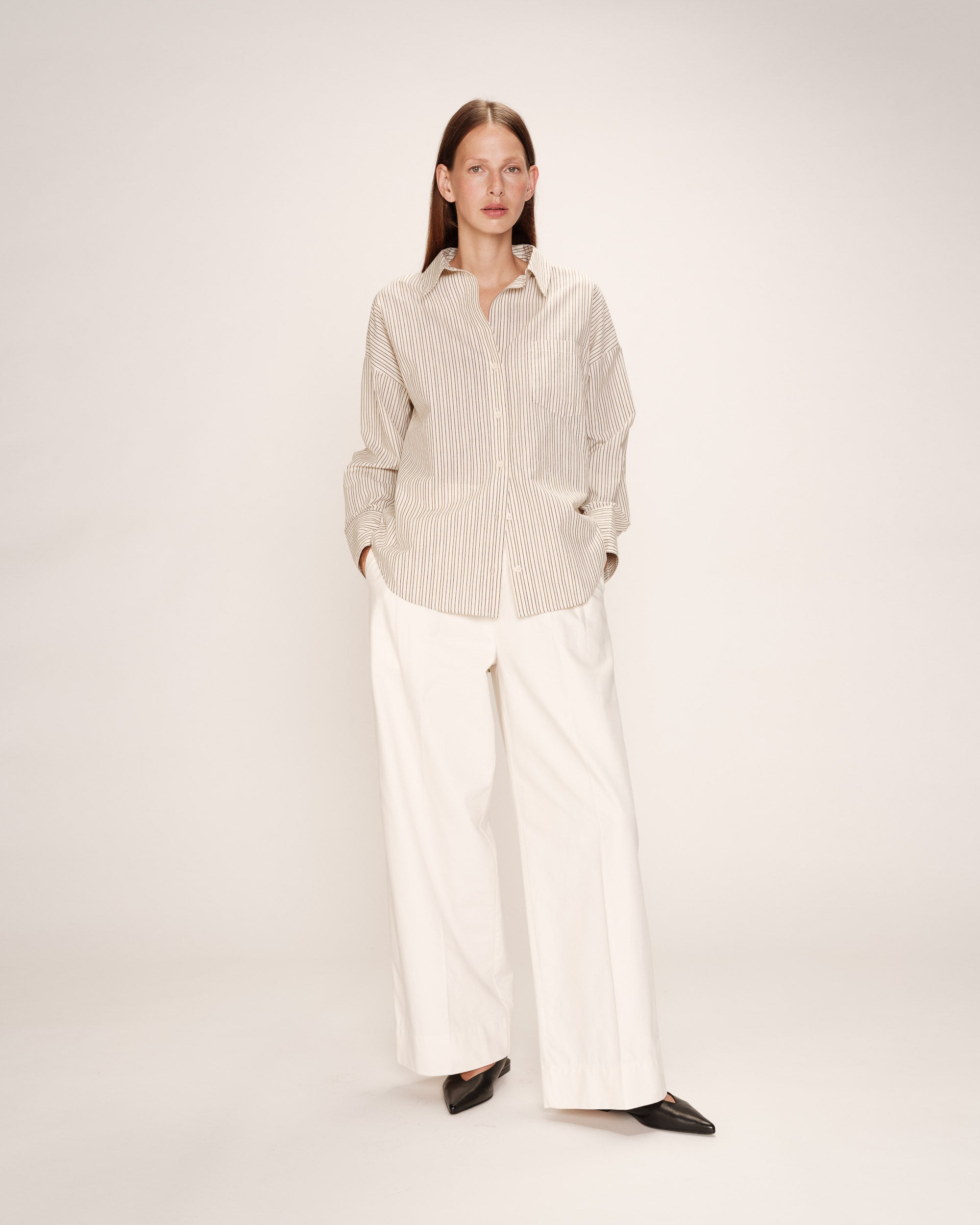 Chemise oversize rayee ecru Riviere