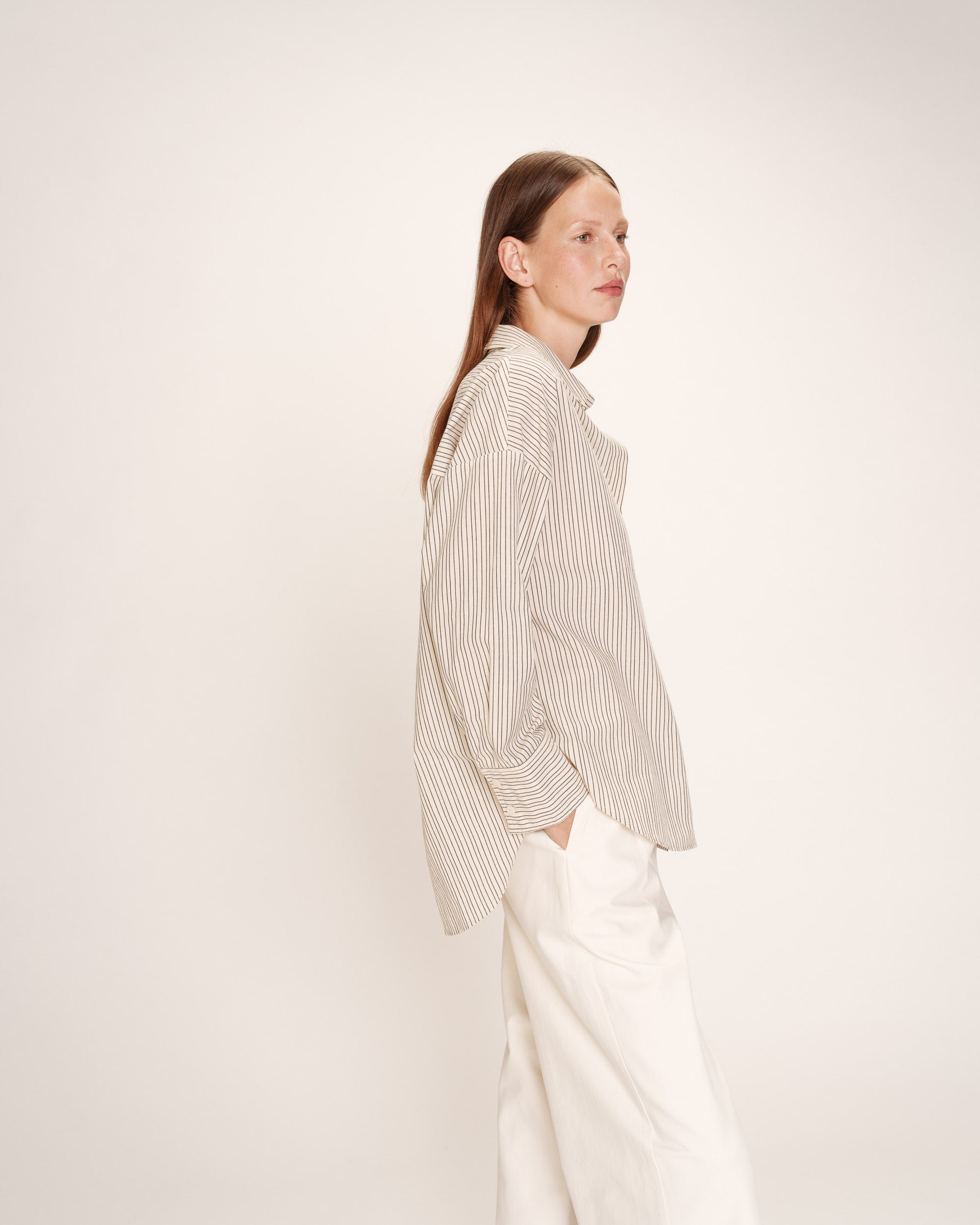 Chemise oversize rayee ecru Riviere