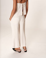 Pantalon raye lin et coton beige Romain