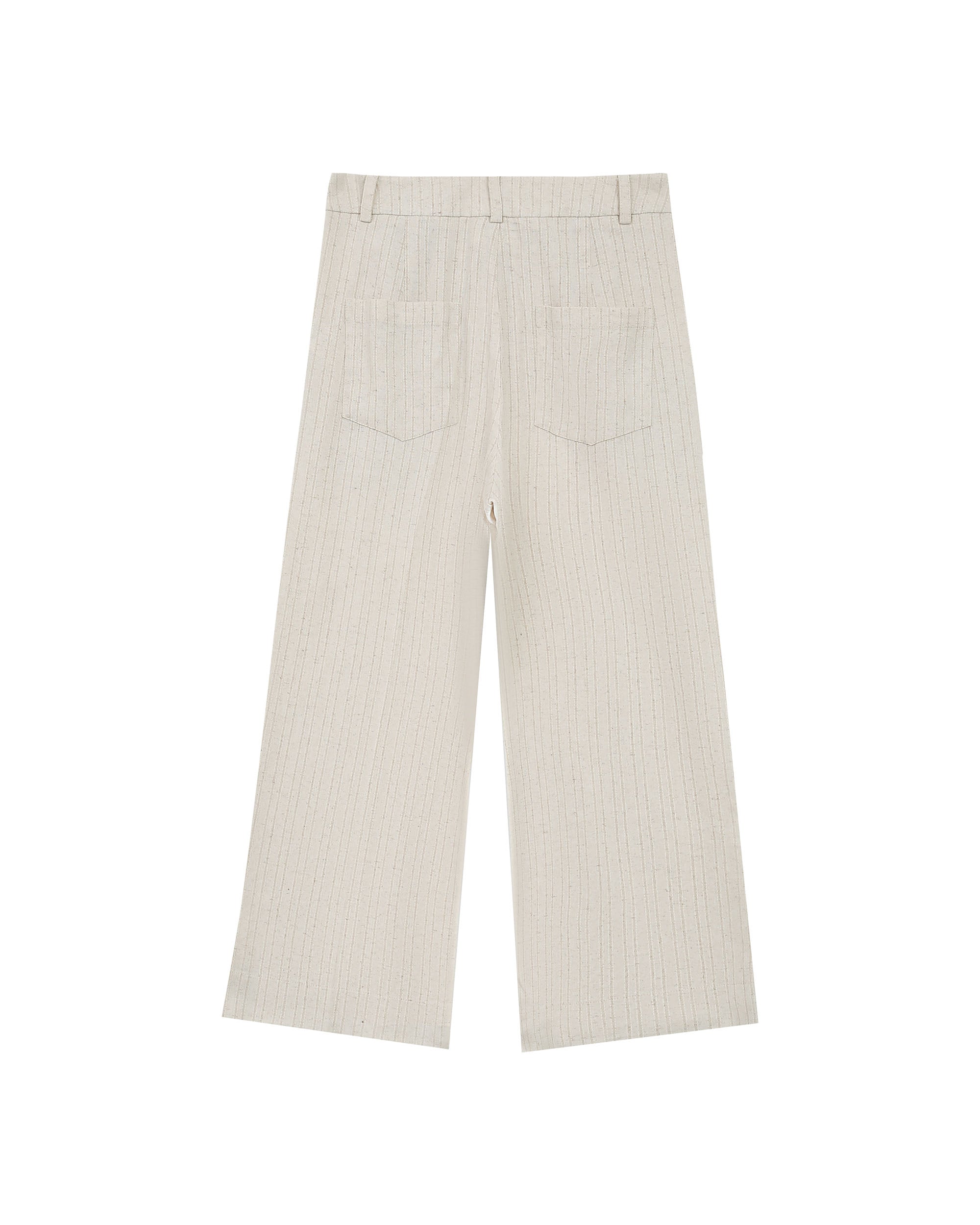 Pantalon raye lin et coton beige Romain