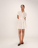 Robe chemise courte brodee ecru Romane