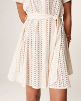 Robe chemise courte brodee ecru Romane
