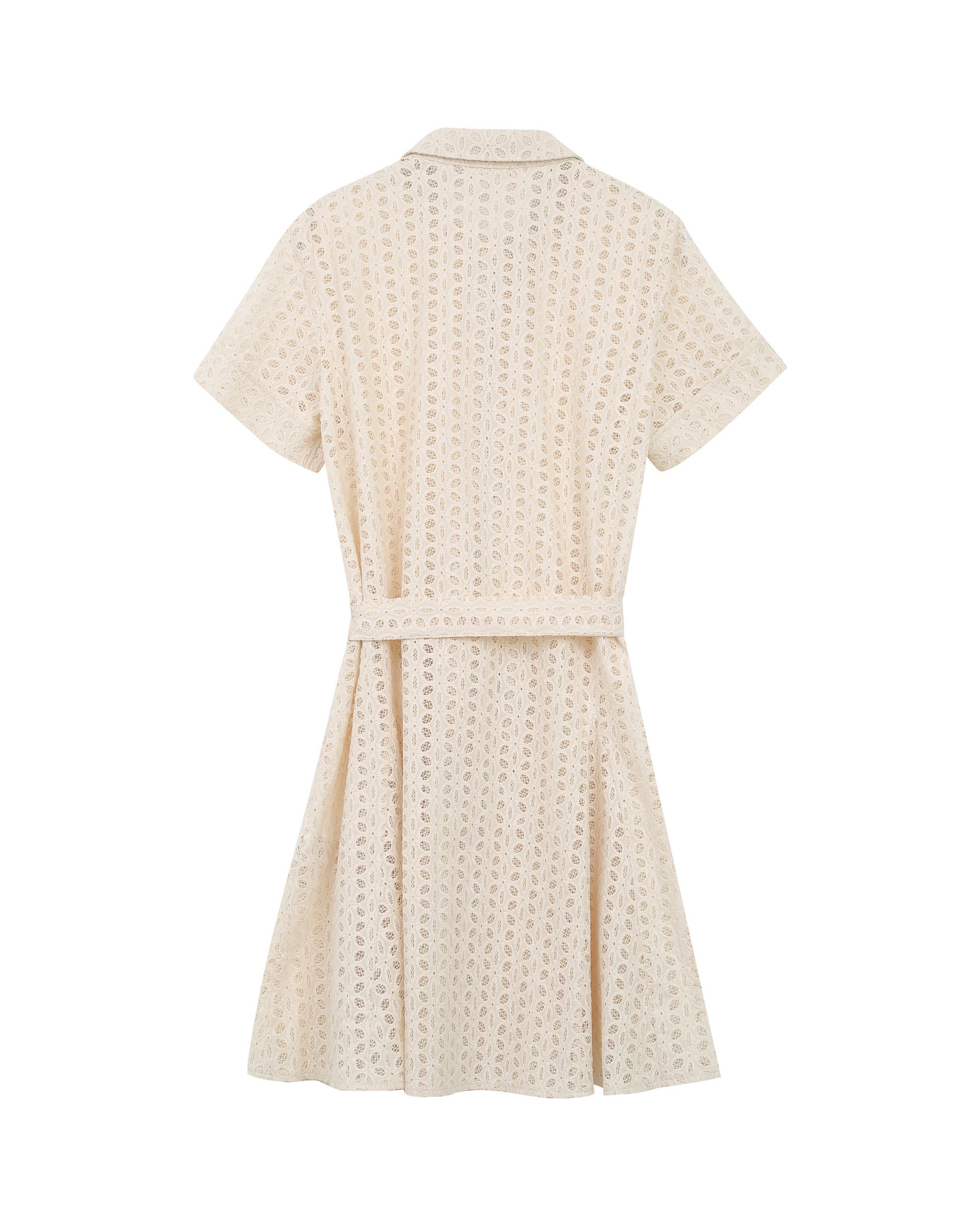 Robe chemise courte brodee ecru Romane