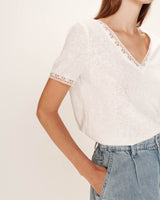 Top col v en dentelle ecru Rome