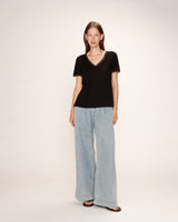 Top col v en dentelle noir Rome