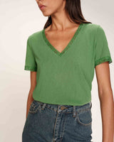 Top col v en dentelle vert Rome