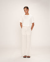 Pantalon en maille ajoure ecru Romy