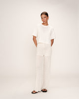 Pantalon en maille ajoure ecru Romy