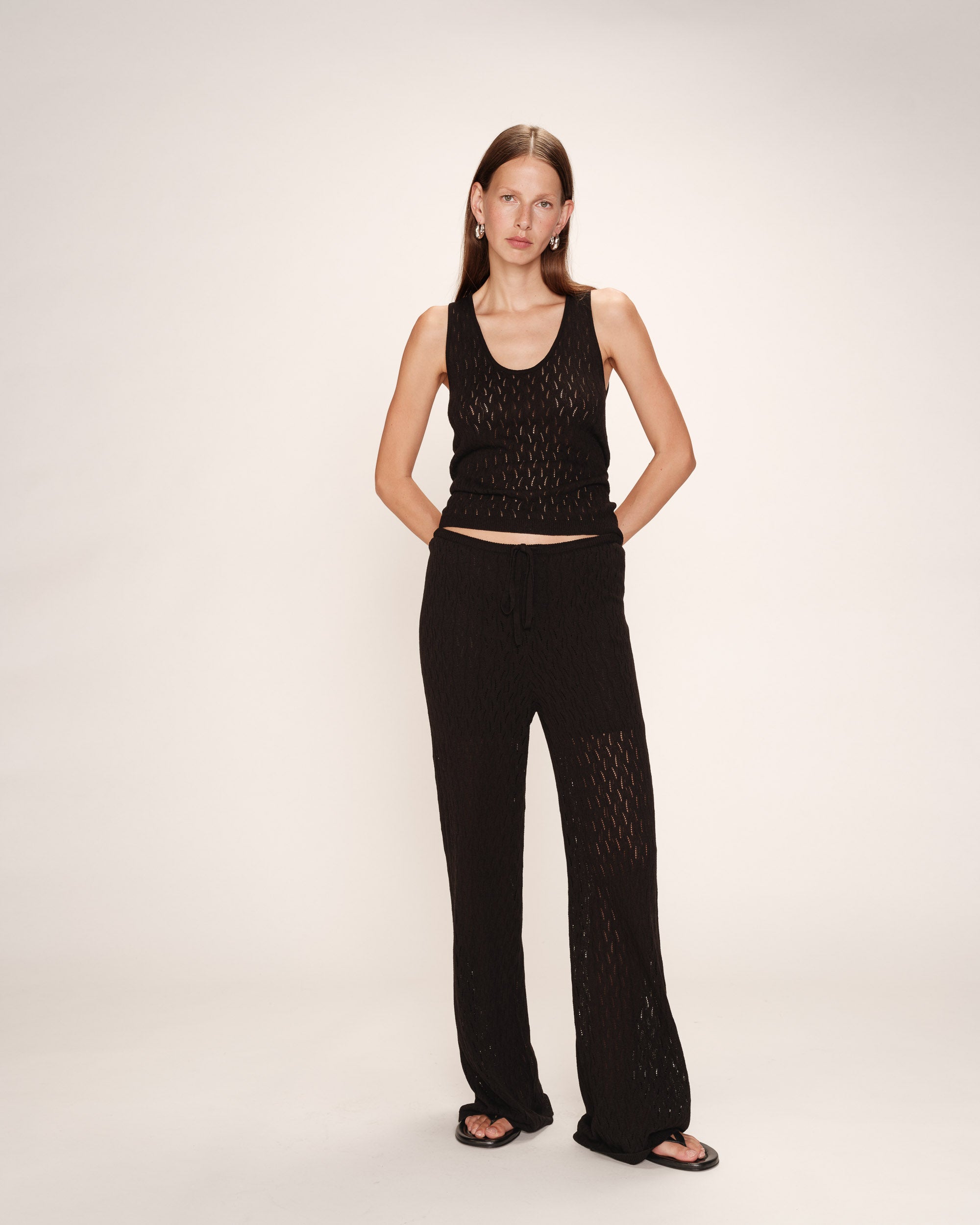 Pantalon en maille ajoure noir Romy