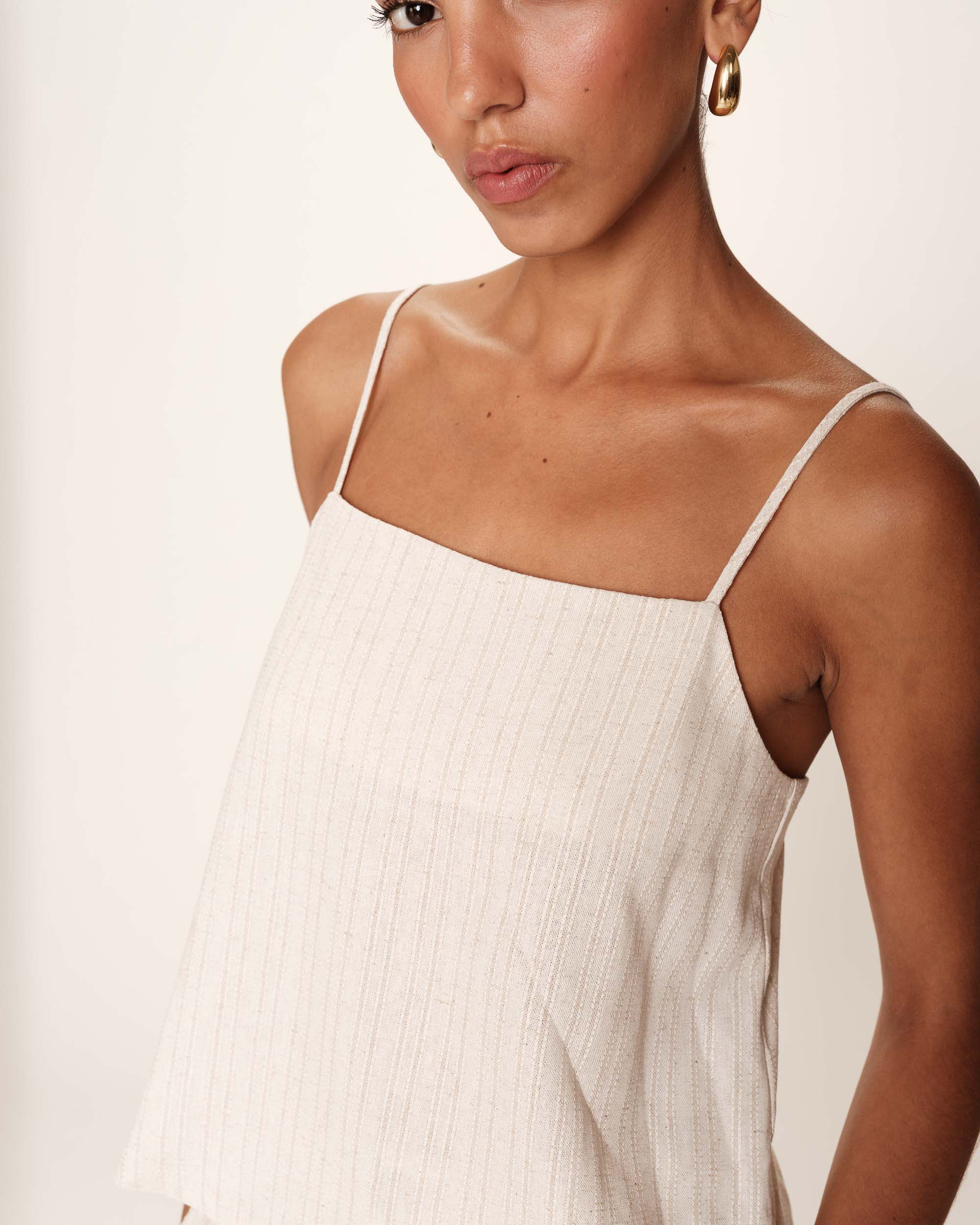 Top raye en lin et coton beige Rondini