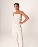 Top raye en lin et coton beige Rondini