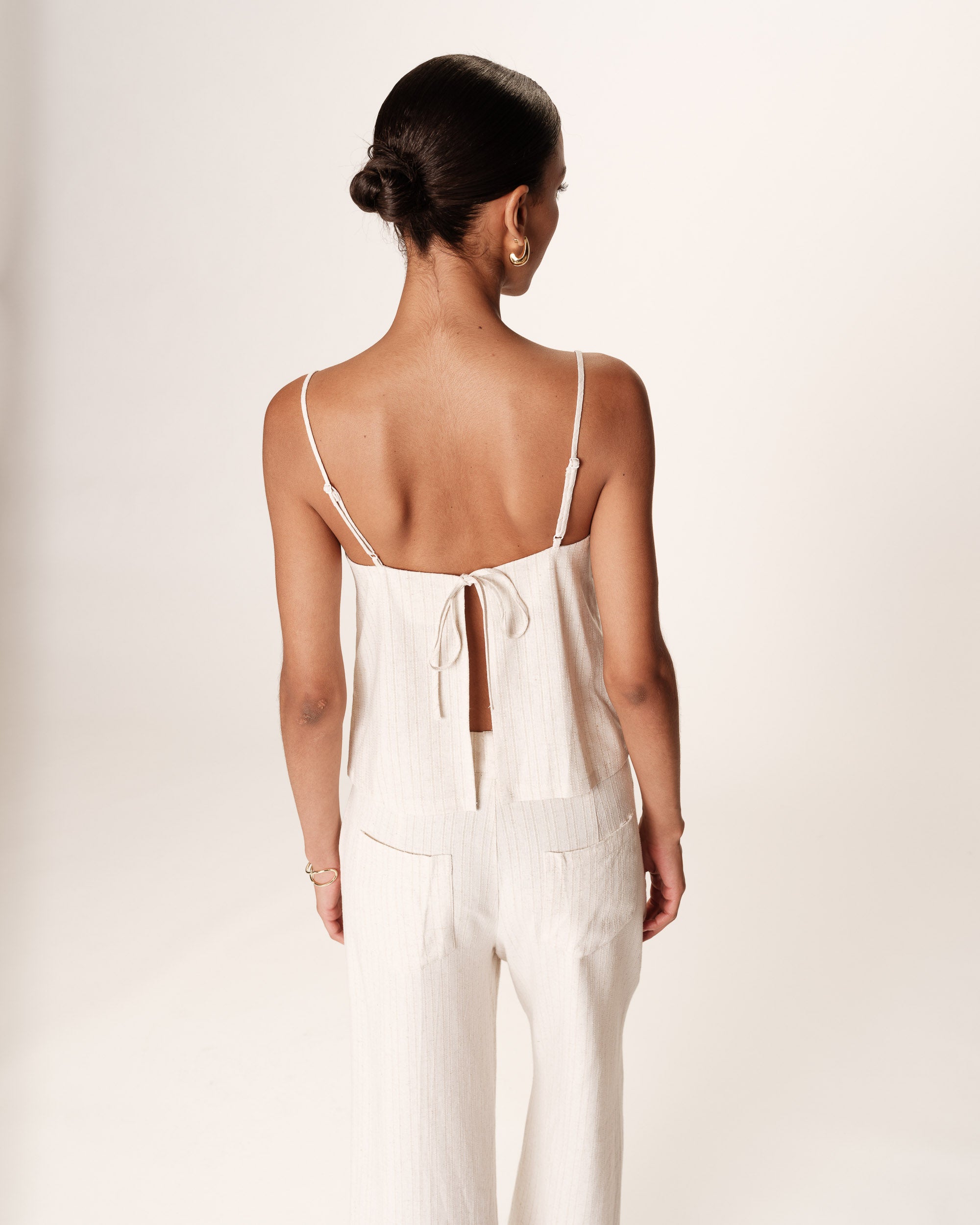 Top raye en lin et coton beige Rondini