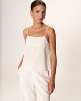 Top raye en lin et coton beige Rondini