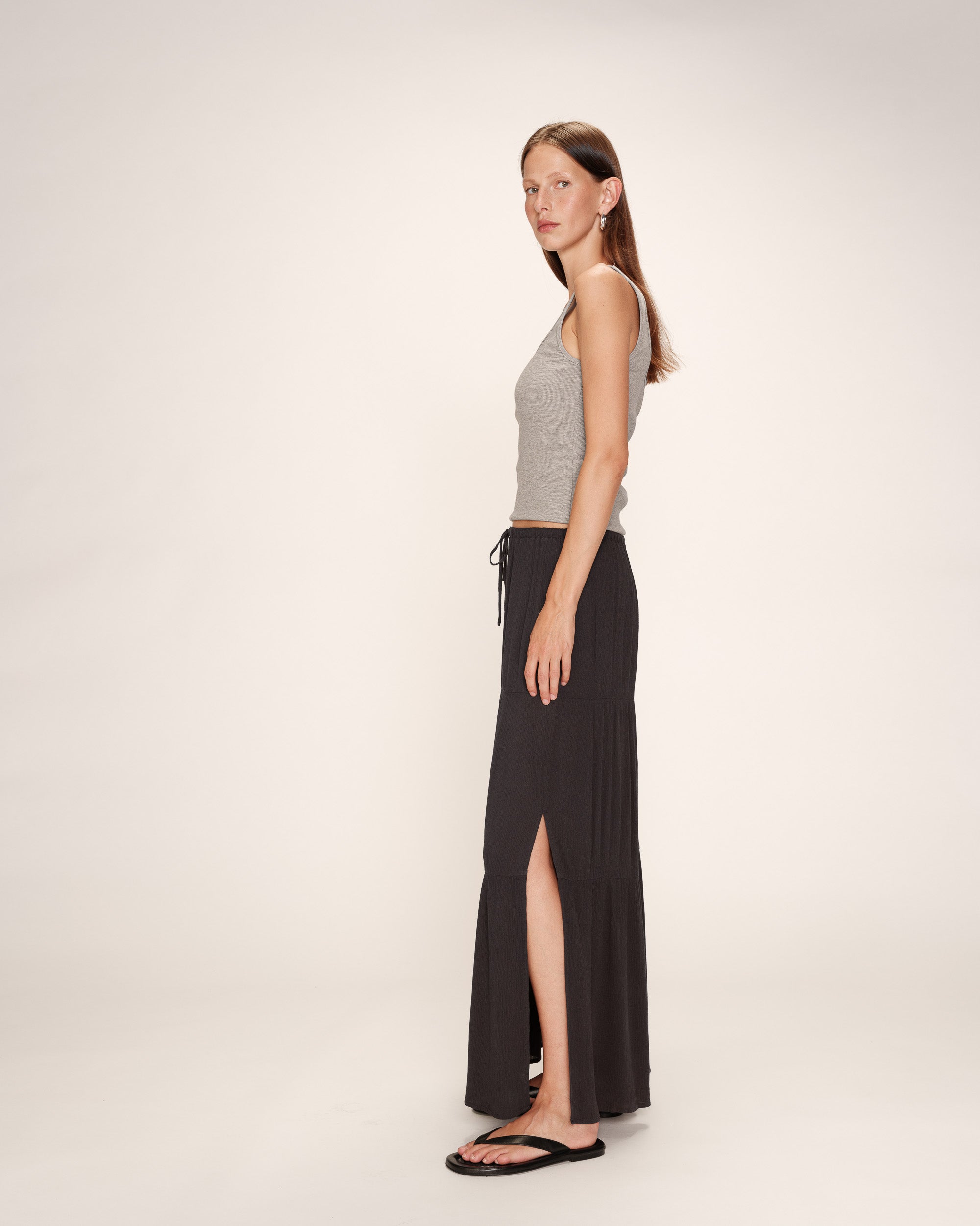 Jupe longue fluide anthracite Ronsard