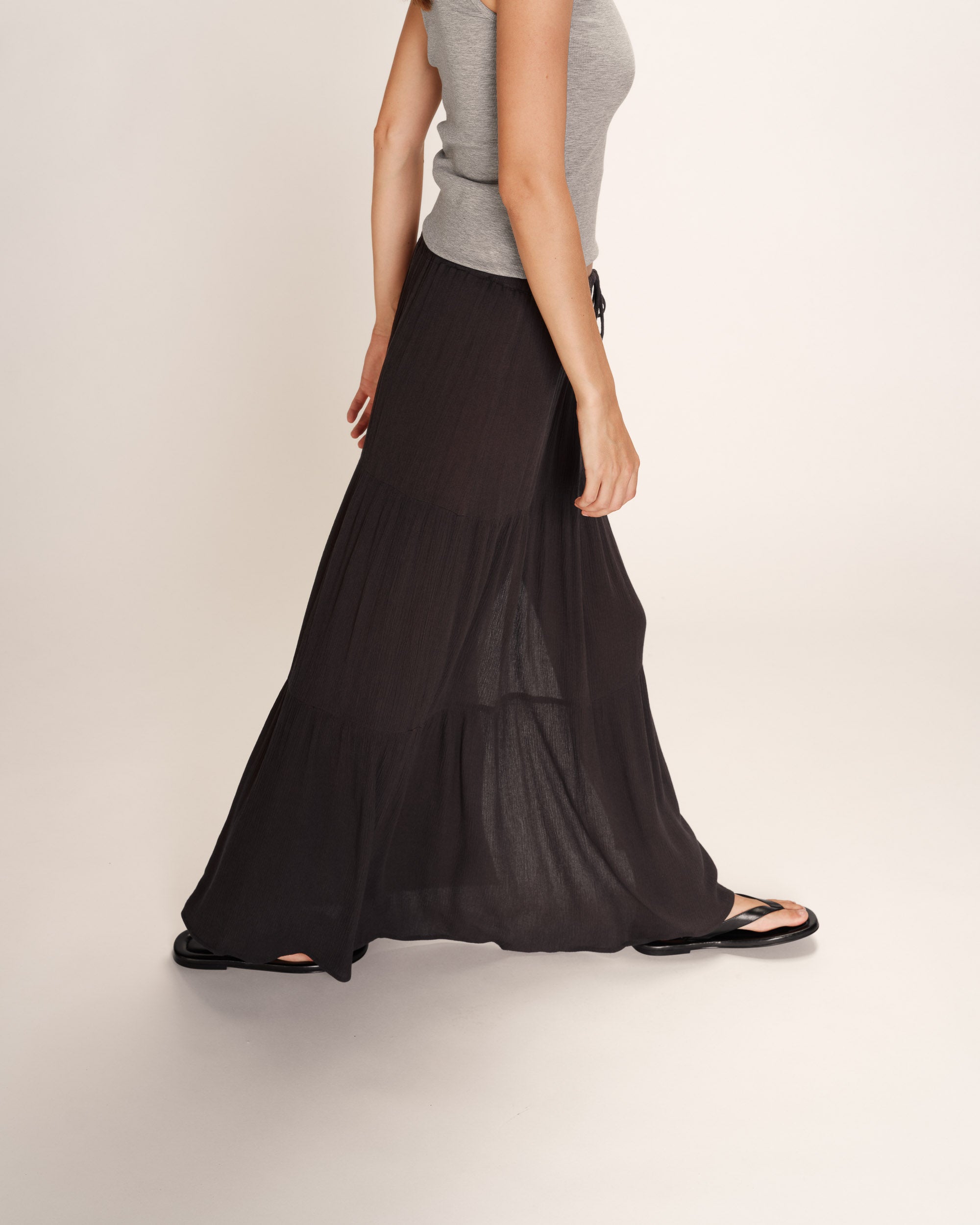 Jupe longue fluide anthracite Ronsard