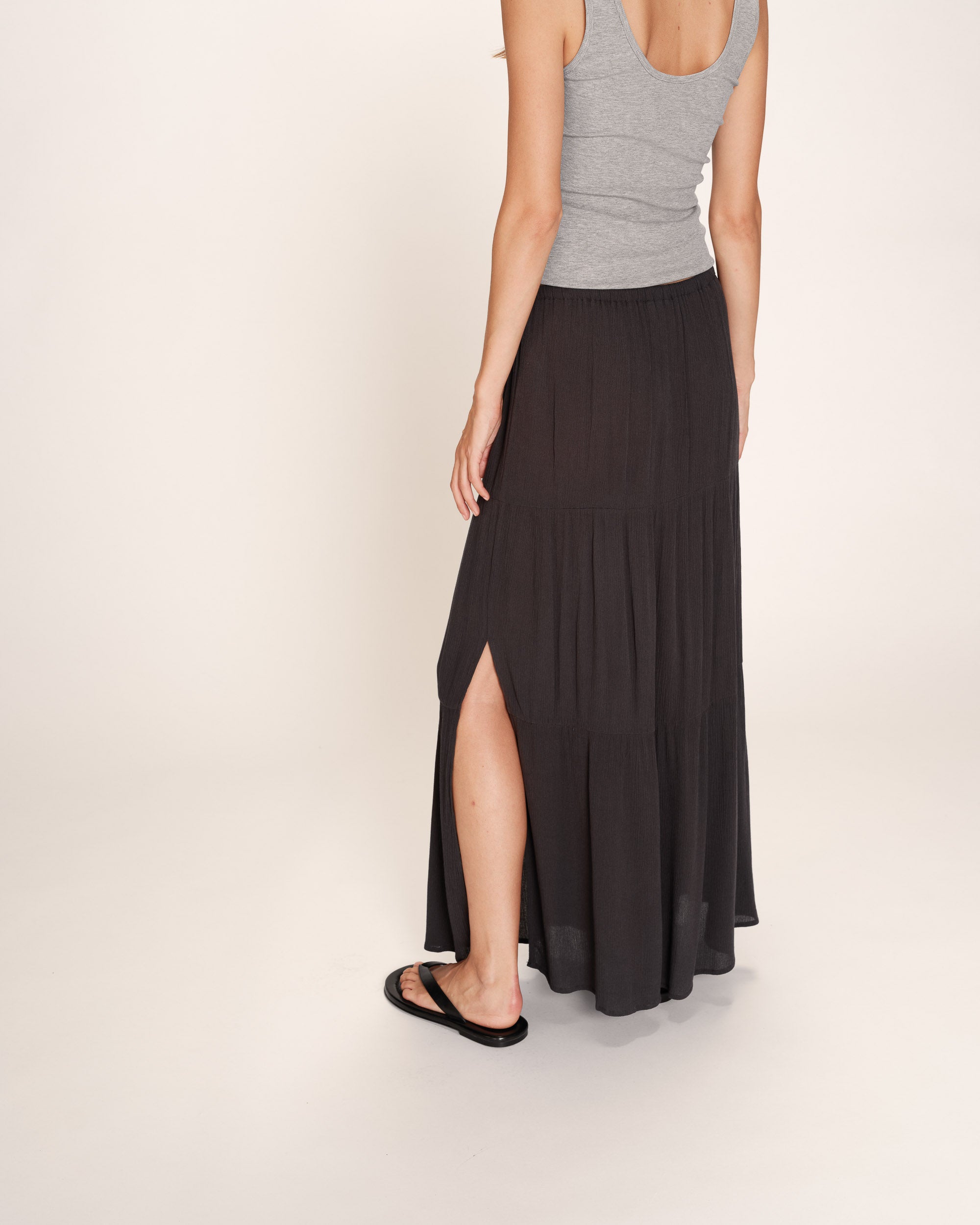 Jupe longue fluide anthracite Ronsard