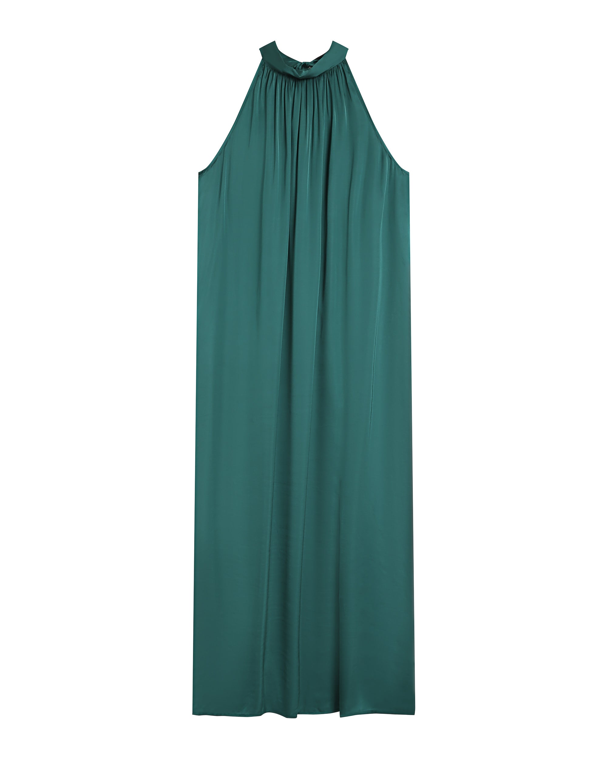 Robe longue en satin emeraude Rose