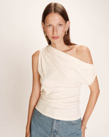 Top asymetrique drape ecru Rotonde