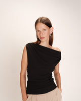 Top asymetrique drape noir Rotonde