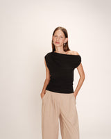 Top asymetrique drape noir Rotonde