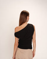 Top asymetrique drape noir Rotonde